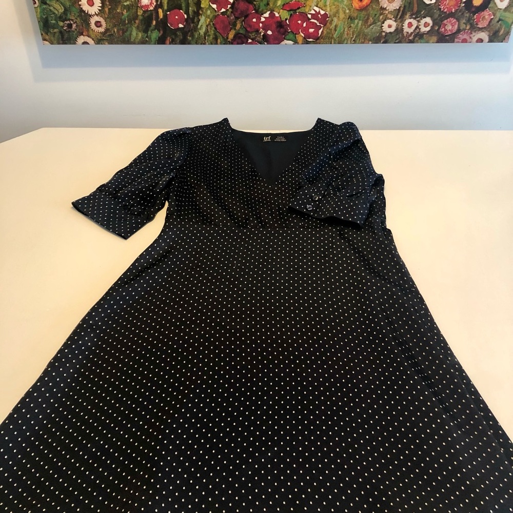 Polka dot satin dress.